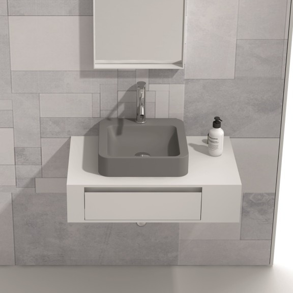 Мебел за баня с чекмедже и умивалник сив мат iStone Solid Surface