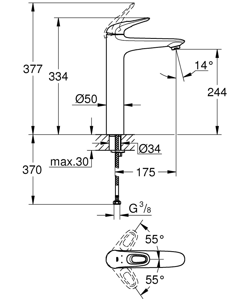 GROHE Eurostyle - смесител за умивалник 1/2″, едноръкохватков, XL-размер
