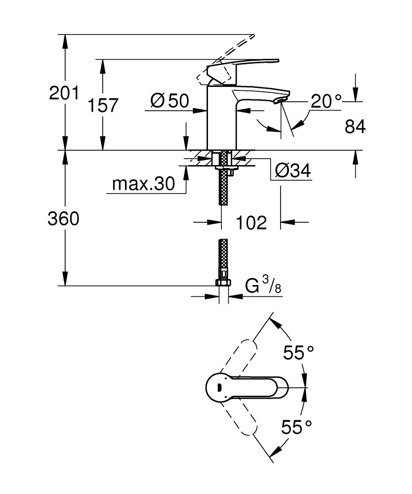 GROHE Eurostyle Cosmopolitan - смесител за умивалник, едноръкохватков, S-размер