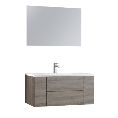 Мебел за баня с LED огледало StoneArt Design San Marino, светъл дъб MDF, 10...