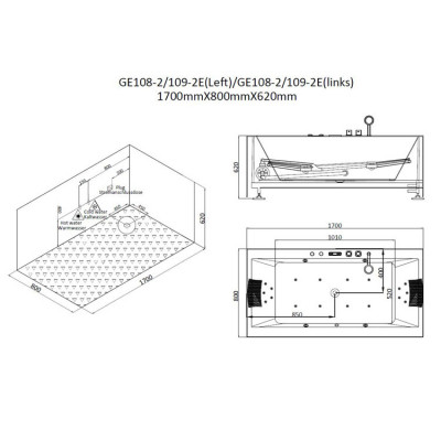 Хидромасажна вана AWT, 171x80 см, GE108-2E