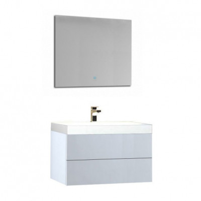 Мебел за баня 80x56 см, с LED огледало StoneArt Design Brugge, бял MDF
