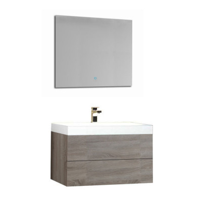 Мебел за баня 80x56 см, с LED огледало StoneArt Design Brugge, светъл дъб M...