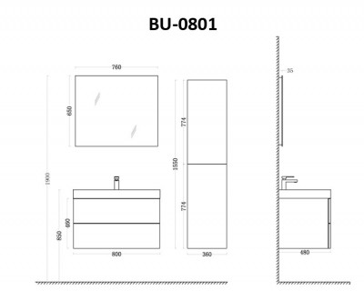 Мебел за баня 80x56 см от антрацит MDF - StoneArt Design Brugge