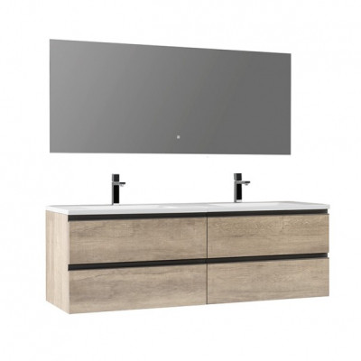 Мебел за баня 160x52 см, светъл дъб MDF, с LED огледало StoneArt Design Mon...